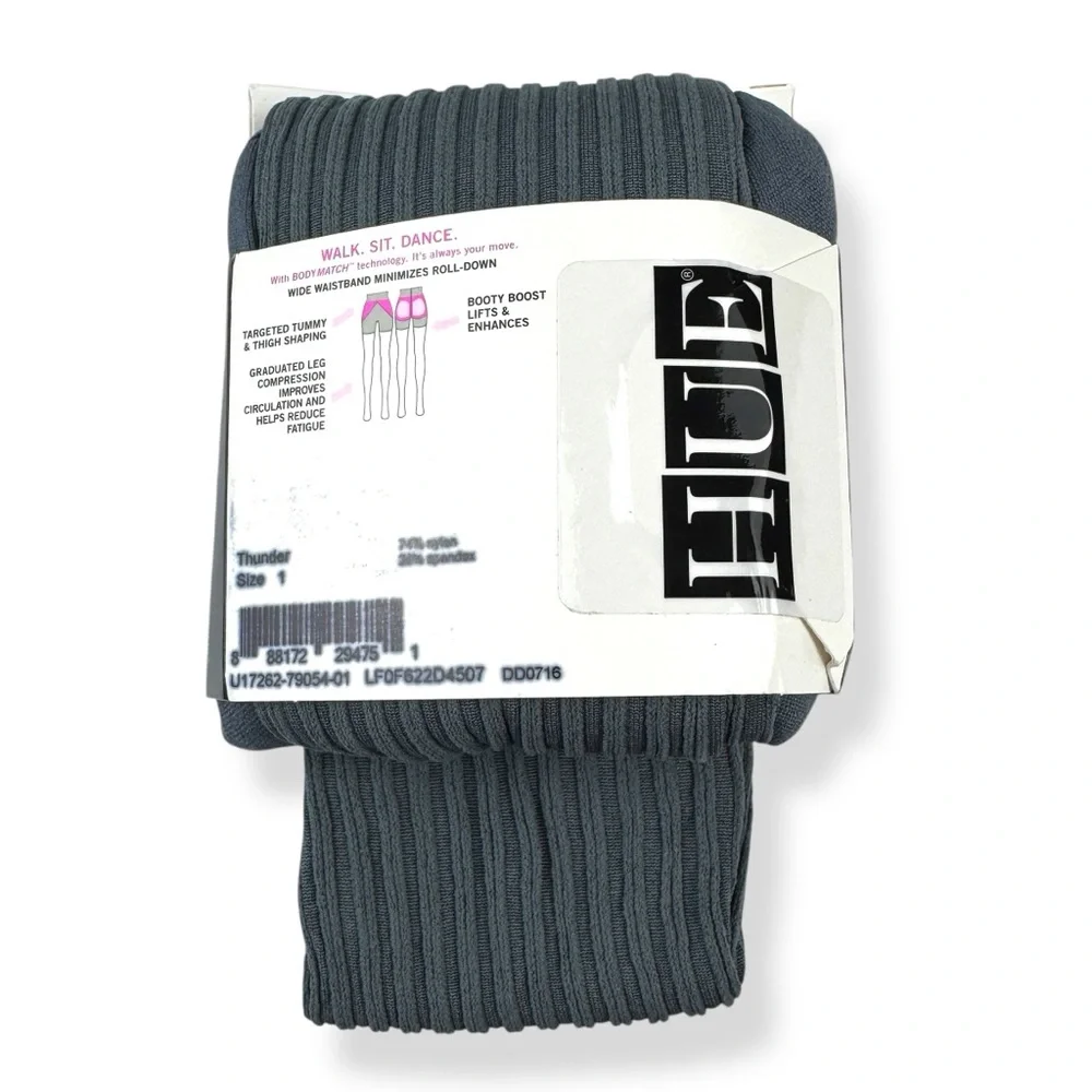 HUE‎ Double Rib Shaping Tights Womens Size 1 Graduated Leg Compression Gray
